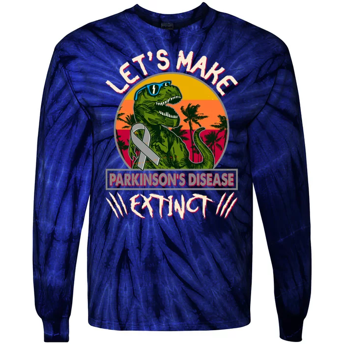 Let's Make Parkinson's Disease Extinct TRex Dinosaur Tie-Dye Long Sleeve Shirt