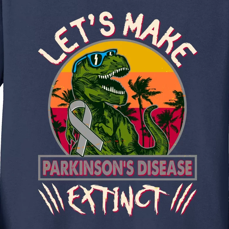 Let's Make Parkinson's Disease Extinct TRex Dinosaur Kids Long Sleeve Shirt