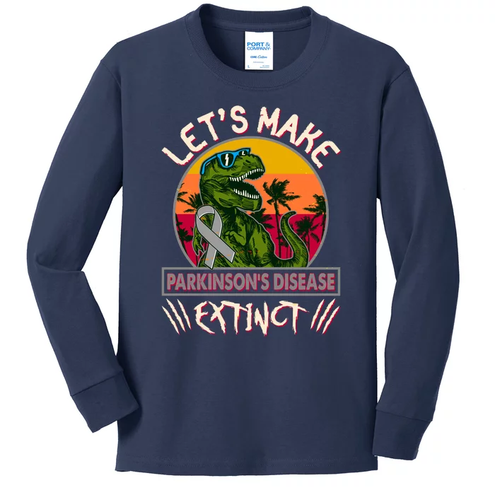 Let's Make Parkinson's Disease Extinct TRex Dinosaur Kids Long Sleeve Shirt