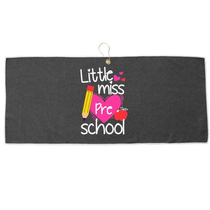 Little Miss Preschool First Day Of Hello Preschool Large Microfiber Waffle Golf Towel