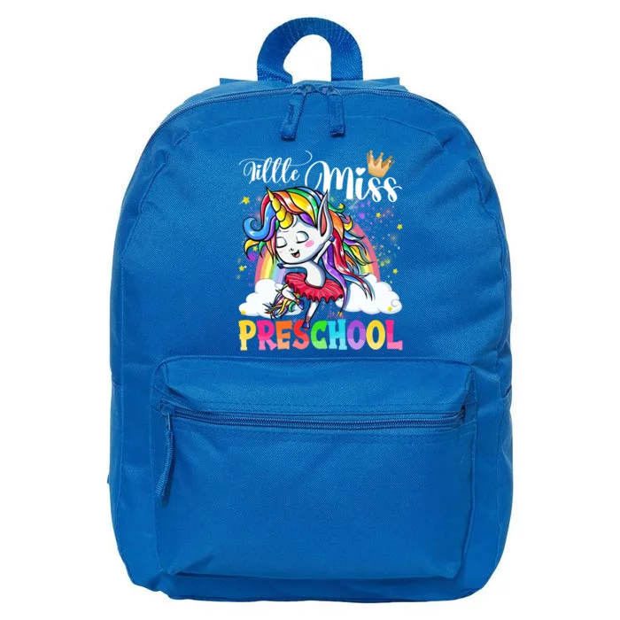 Little Miss Preschool Cute Unicorn First Day Of School Gift 16 in Basic Backpack