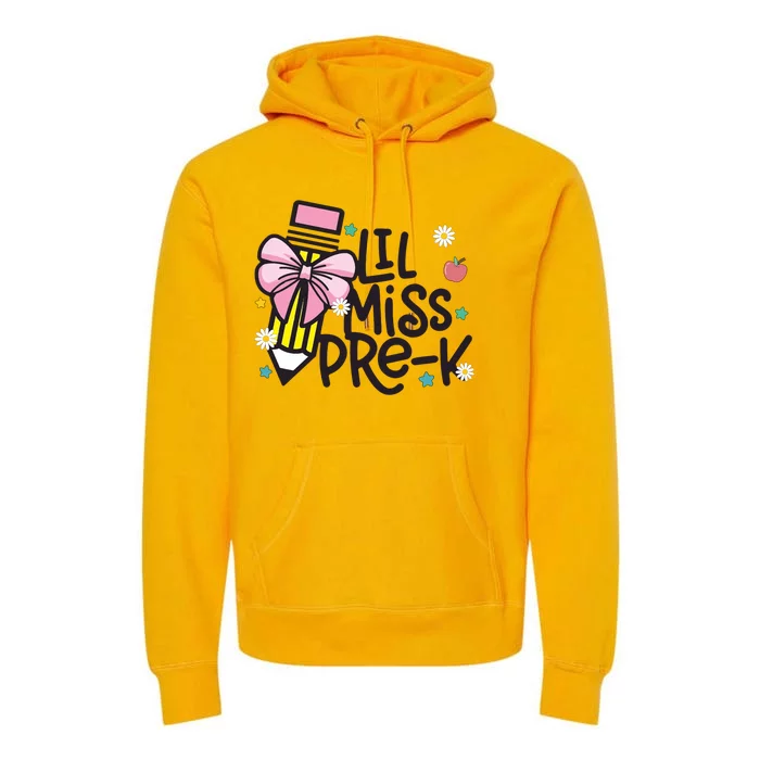 Little Miss Pre K Pencil Bow First Day Of School Premium Hoodie