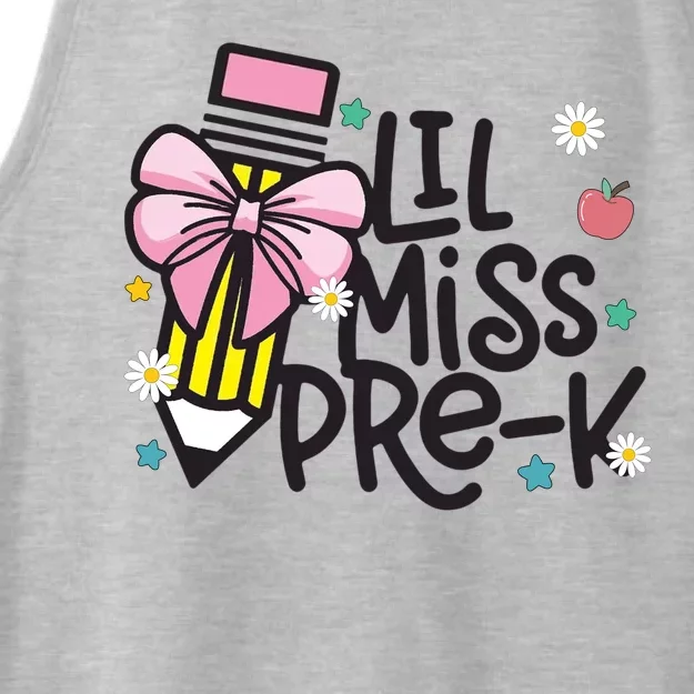 Little Miss Pre K Pencil Bow First Day Of School Ladies Tri-Blend Wicking Tank