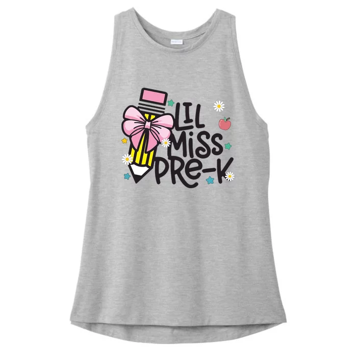 Little Miss Pre K Pencil Bow First Day Of School Ladies Tri-Blend Wicking Tank