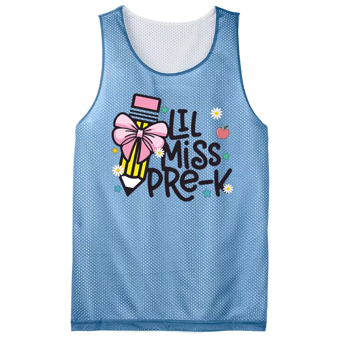 Little Miss Pre K Pencil Bow First Day Of School Mesh Reversible Basketball Jersey Tank