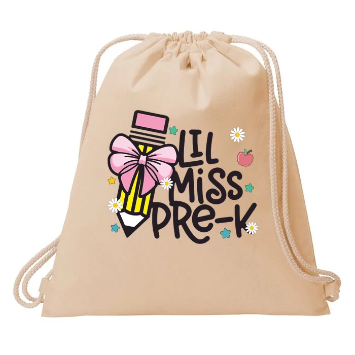 Little Miss Pre K Pencil Bow First Day Of School Drawstring Bag