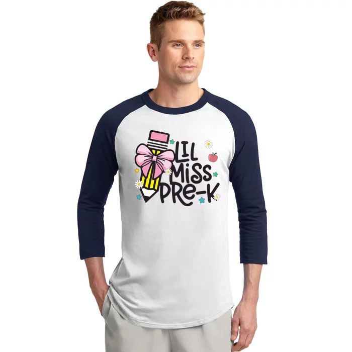 Little Miss Pre K Pencil Bow First Day Of School Baseball Sleeve Shirt