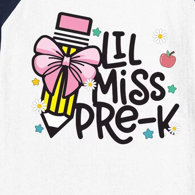 Little Miss Pre K Pencil Bow First Day Of School Baseball Sleeve Shirt