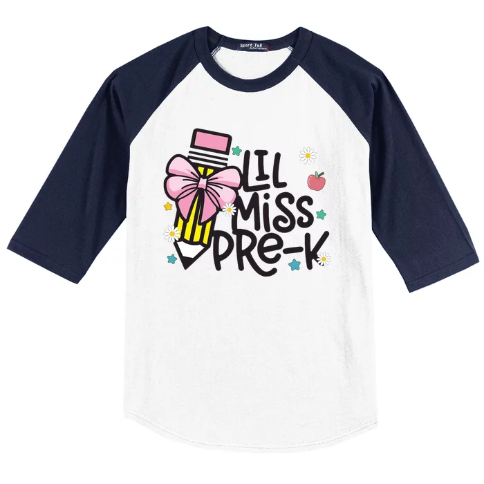 Little Miss Pre K Pencil Bow First Day Of School Baseball Sleeve Shirt