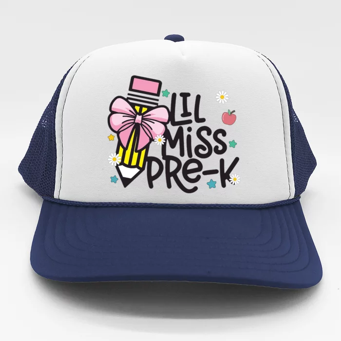 Little Miss Pre K Pencil Bow First Day Of School Trucker Hat