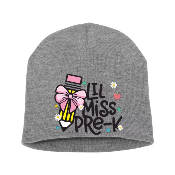 Little Miss Pre K Pencil Bow First Day Of School Short Acrylic Beanie