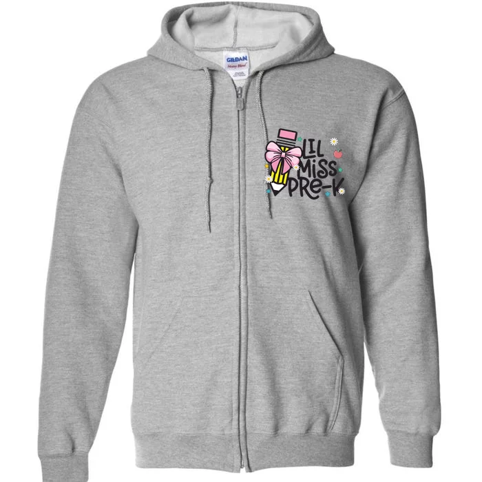 Little Miss Pre K Pencil Bow First Day Of School Full Zip Hoodie