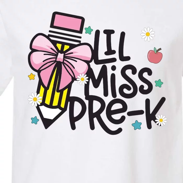 Little Miss Pre K Pencil Bow First Day Of School Garment-Dyed Heavyweight T-Shirt