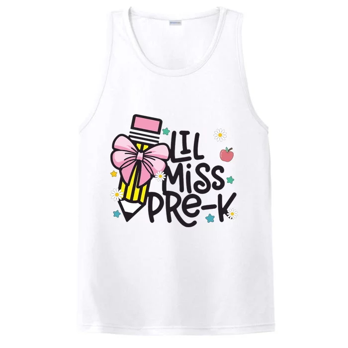 Little Miss Pre K Pencil Bow First Day Of School Performance Tank