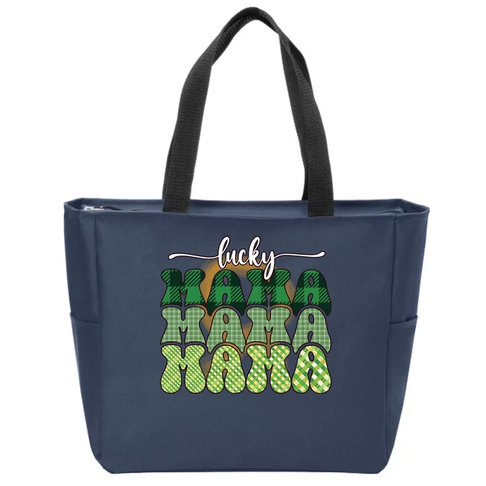 Lucky Mama Plaid Shamrock St Pattricks Day Zip Tote Bag