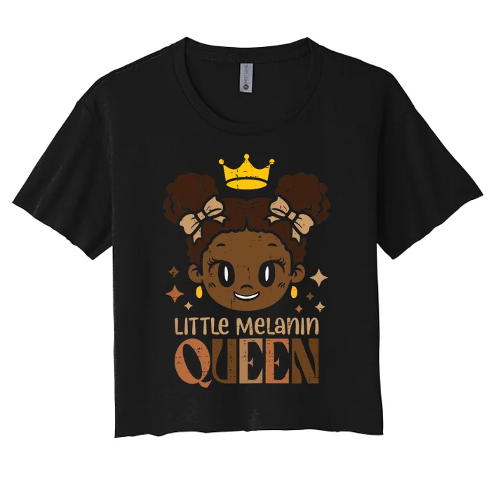 Little Melanin Queen Afro Girl Black History Women's Crop Top Tee