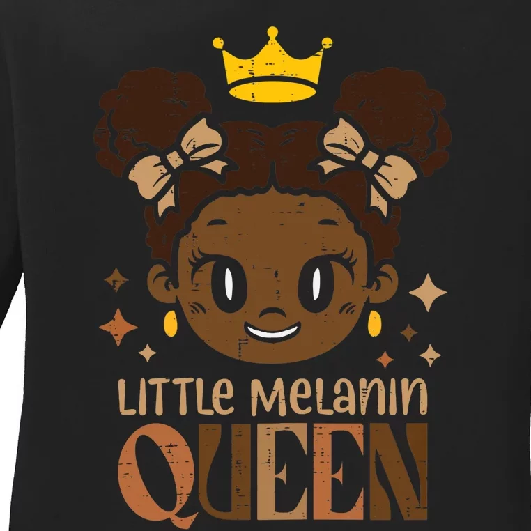 Little Melanin Queen Afro Girl Black History Ladies Long Sleeve Shirt