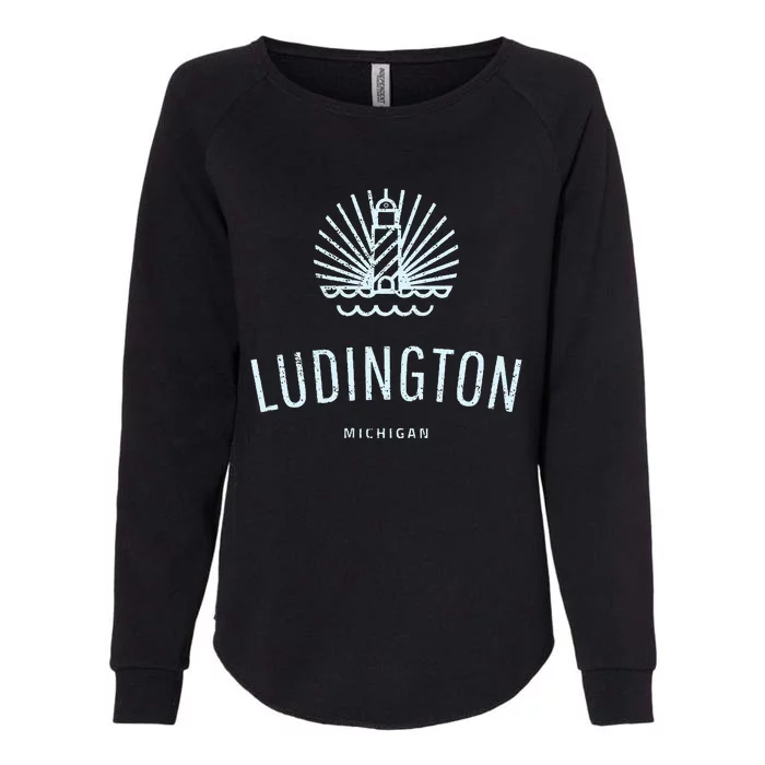 Ludington Michigan Retro Vintage Lighthouse Womens California Wash Sweatshirt