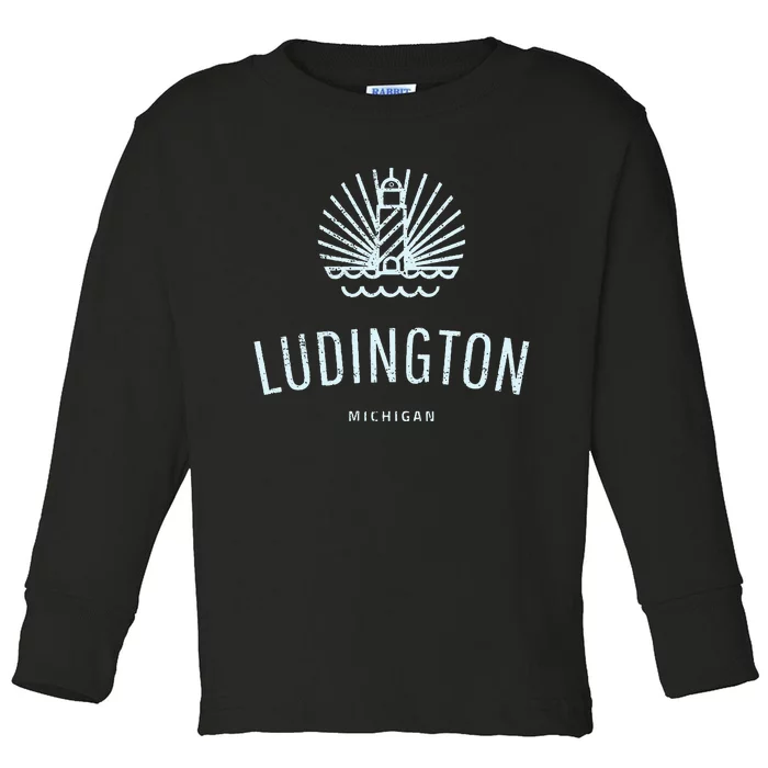 Ludington Michigan Retro Vintage Lighthouse Toddler Long Sleeve Shirt