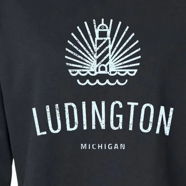 Ludington Michigan Retro Vintage Lighthouse Cropped Pullover Crew