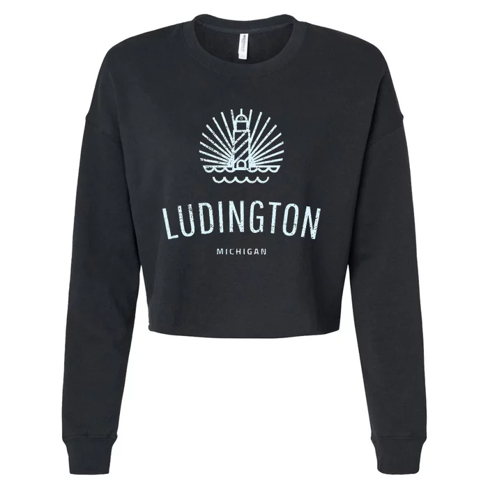 Ludington Michigan Retro Vintage Lighthouse Cropped Pullover Crew