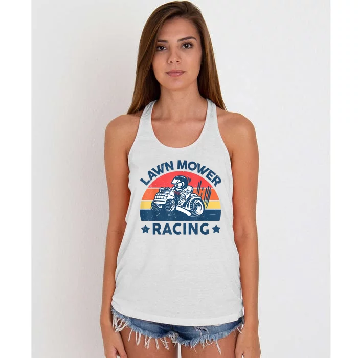 Lawn Mower Racing Lawn Mowing Funny Landscaping Women's Knotted Racerback Tank