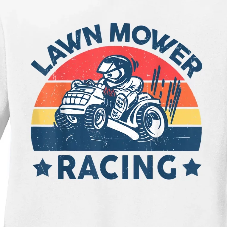 Lawn Mower Racing Lawn Mowing Funny Landscaping Ladies Long Sleeve Shirt