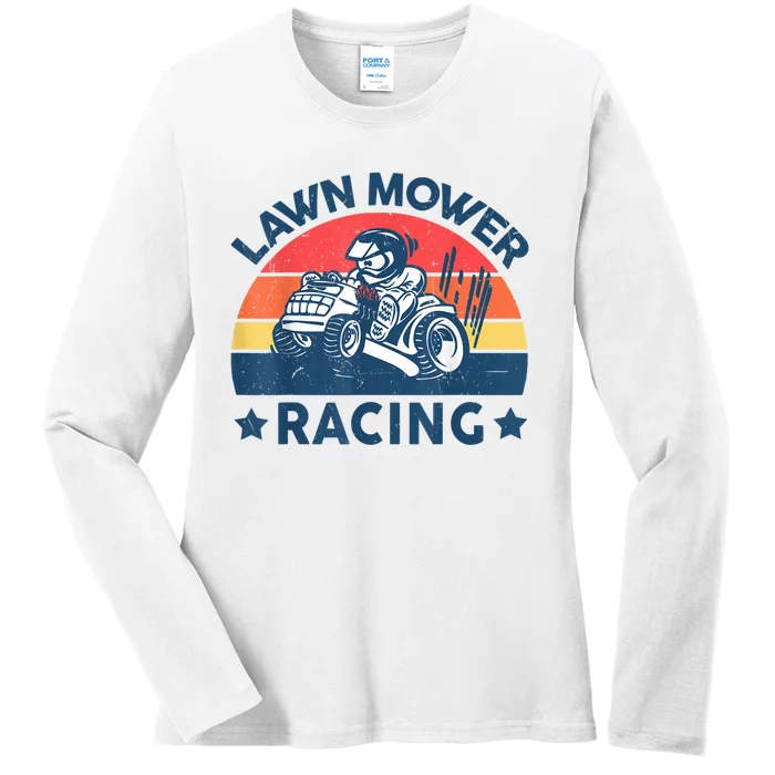 Lawn Mower Racing Lawn Mowing Funny Landscaping Ladies Long Sleeve Shirt