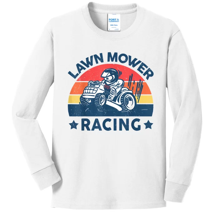 Lawn Mower Racing Lawn Mowing Funny Landscaping Kids Long Sleeve Shirt