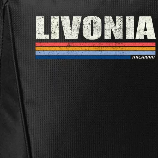 Livonia Michigan Retro Style 1980's Logo City Backpack