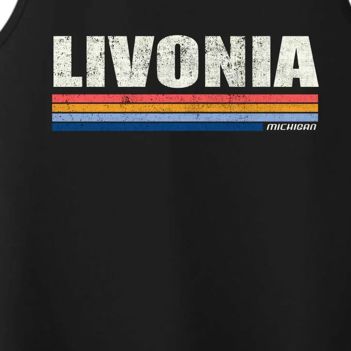 Livonia Michigan Retro Style 1980's Logo Performance Tank