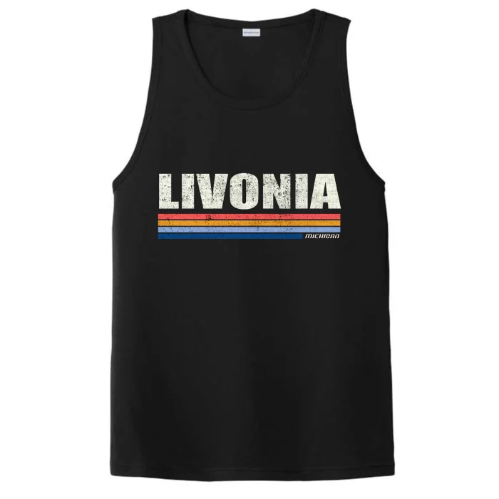 Livonia Michigan Retro Style 1980's Logo Performance Tank