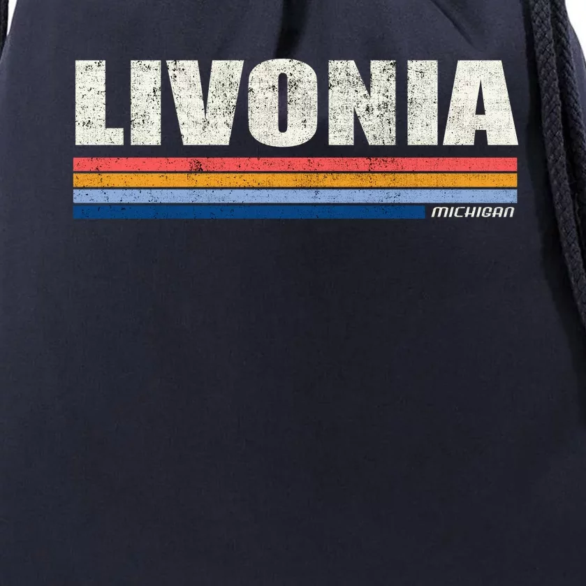 Livonia Michigan Retro Style 1980's Logo Drawstring Bag