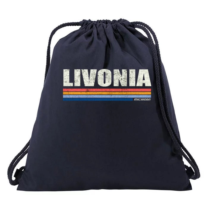 Livonia Michigan Retro Style 1980's Logo Drawstring Bag