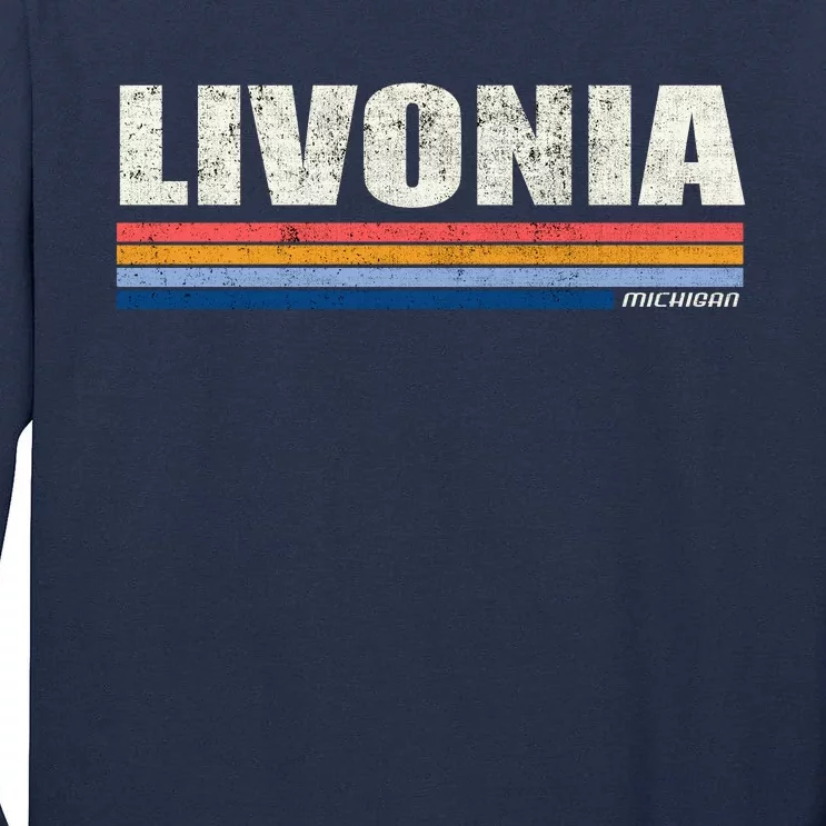 Livonia Michigan Retro Style 1980's Logo Tall Long Sleeve T-Shirt