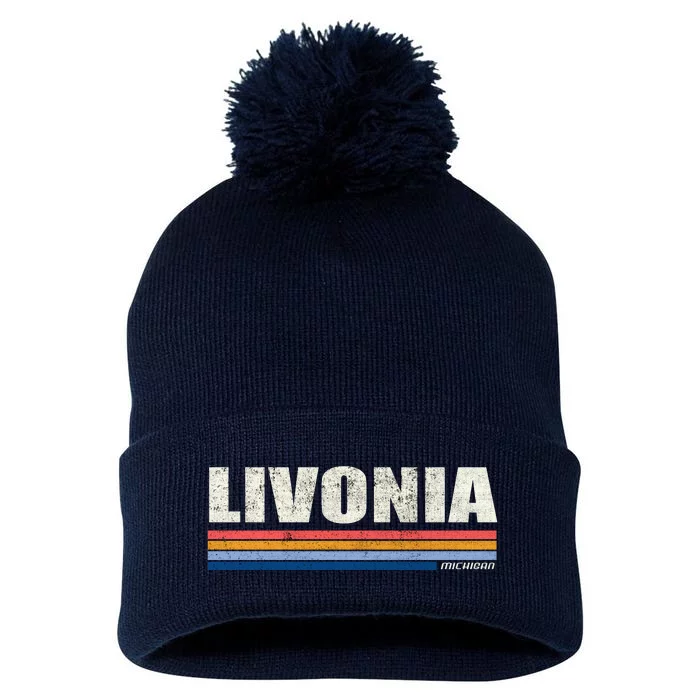 Livonia Michigan Retro Style 1980's Logo Pom Pom 12in Knit Beanie