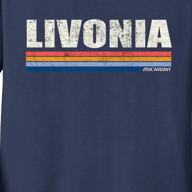 Livonia Michigan Retro Style 1980's Logo Kids Long Sleeve Shirt