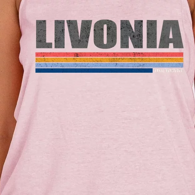 Livonia Michigan Retro Style 1980's Logo Women's Knotted Racerback Tank