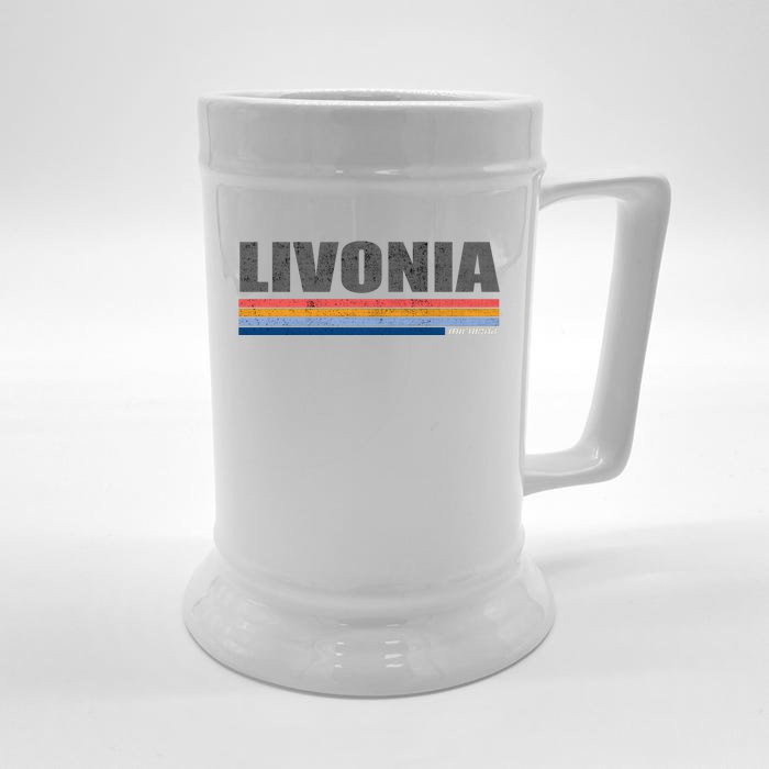 Livonia Michigan Retro Style 1980's Logo Front & Back Beer Stein