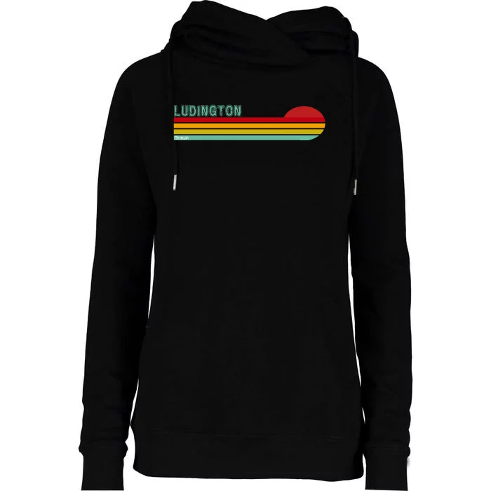 Ludington Michigan Retro Womens Funnel Neck Pullover Hood