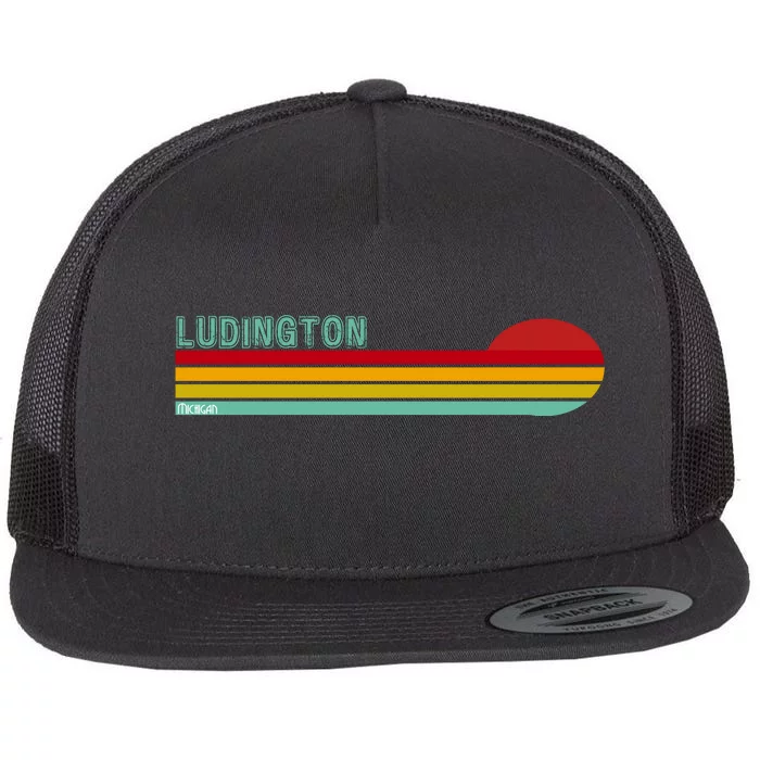 Ludington Michigan Retro Flat Bill Trucker Hat