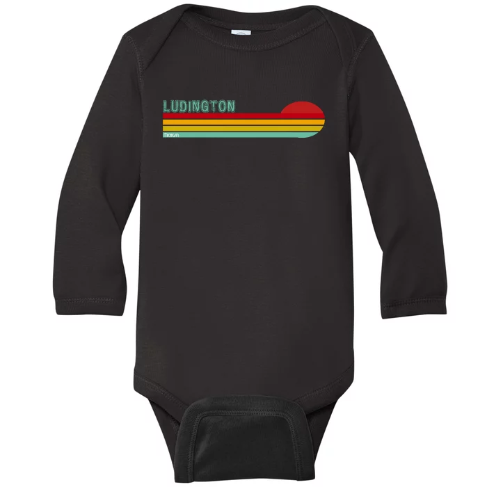 Ludington Michigan Retro Baby Long Sleeve Bodysuit