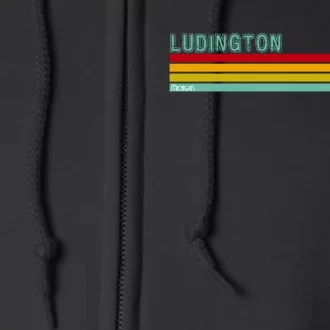 Ludington Michigan Retro Full Zip Hoodie