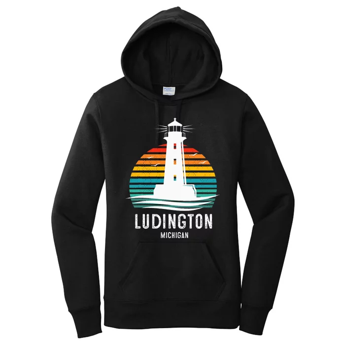 Ludington Michigan Retro Vintage Lighthouse Idea Gifts Women's Pullover Hoodie