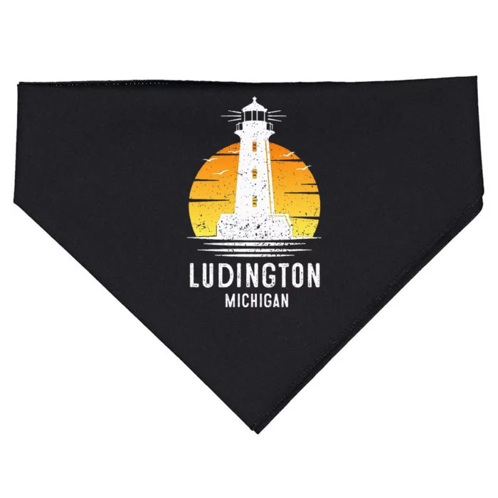 Ludington Michigan Retro Vintage Lighthouse Idea Gifts USA-Made Doggie Bandana