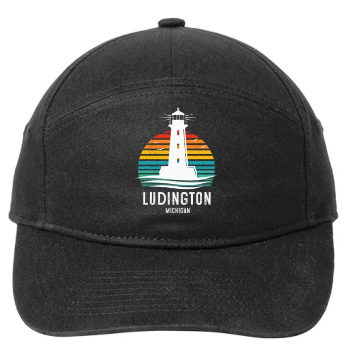 Ludington Michigan Retro Vintage Lighthouse Idea 7-Panel Snapback Hat