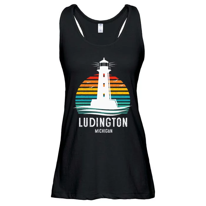 Ludington Michigan Retro Vintage Lighthouse Idea Ladies Essential Flowy Tank