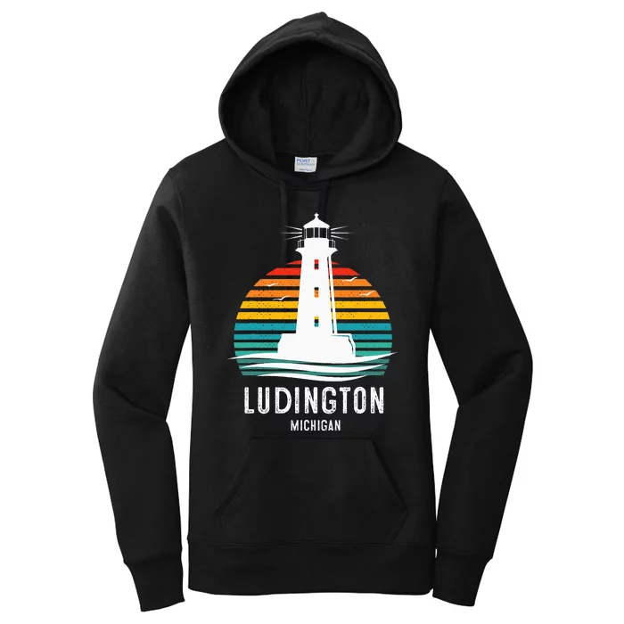 Ludington Michigan Retro Vintage Lighthouse Idea Women's Pullover Hoodie