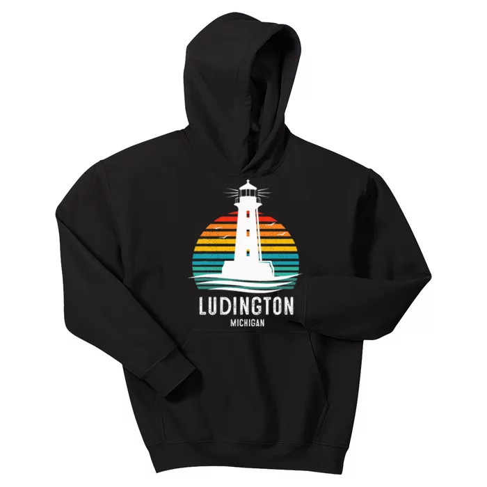 Ludington Michigan Retro Vintage Lighthouse Idea Kids Hoodie