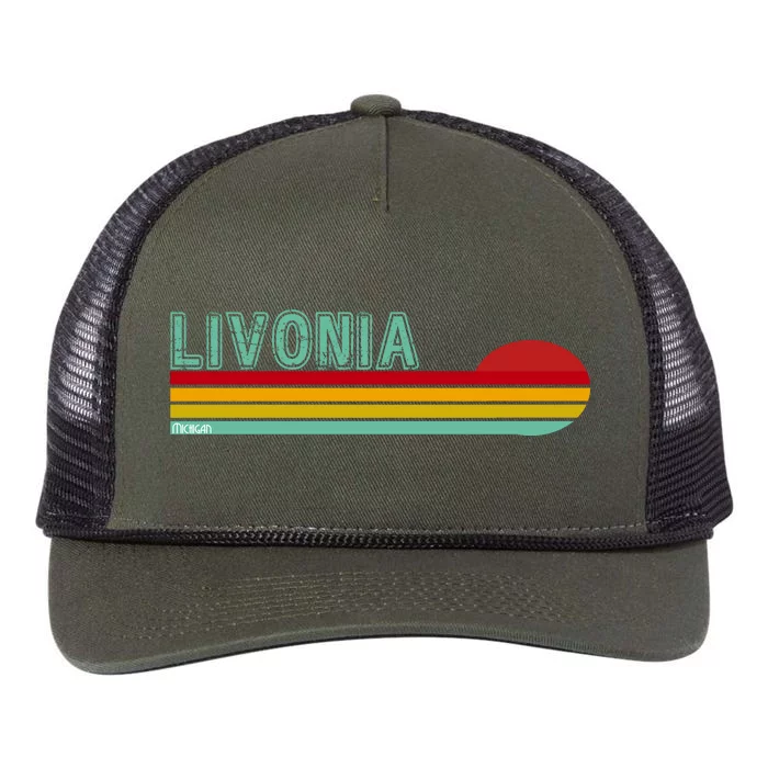 Livonia Michigan Retro Sunset Logo Retro Rope Trucker Hat Cap